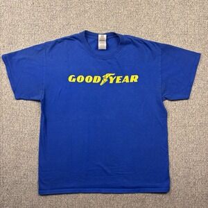 Goodyear T-shirt Tires T-Shirt Racing Car Mechanic Blue Men's Size Large